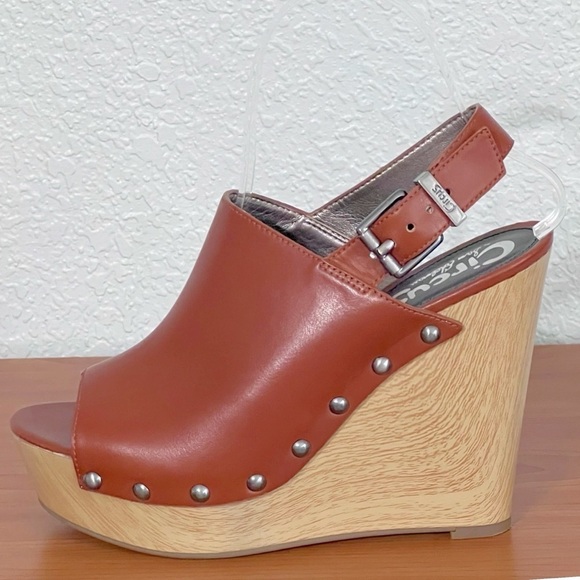 Circus Sam Edelman Wedge Peep toe Sandal Brown SZ 7.5 - Picture 7 of 13